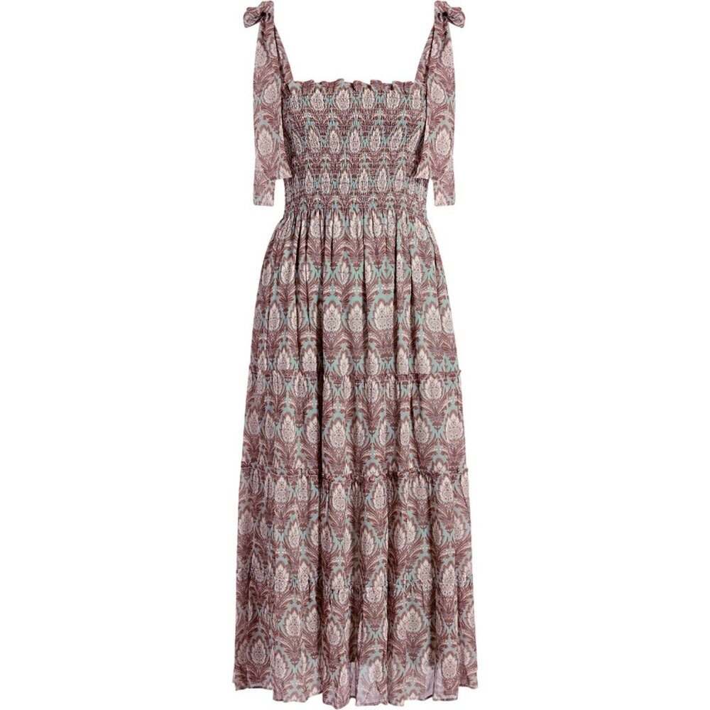 NWT Hill House Ribbon Ellie Nap in Pinecone Sage Chiffon Smocked Midi Dress S